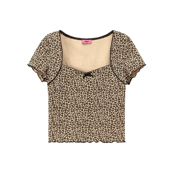 CHUU T Shirt Women's Leopard Print Coffee-0