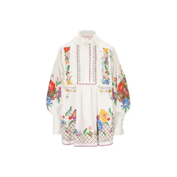 Valentino Garavani Floral Print Ruffle Detailed Top