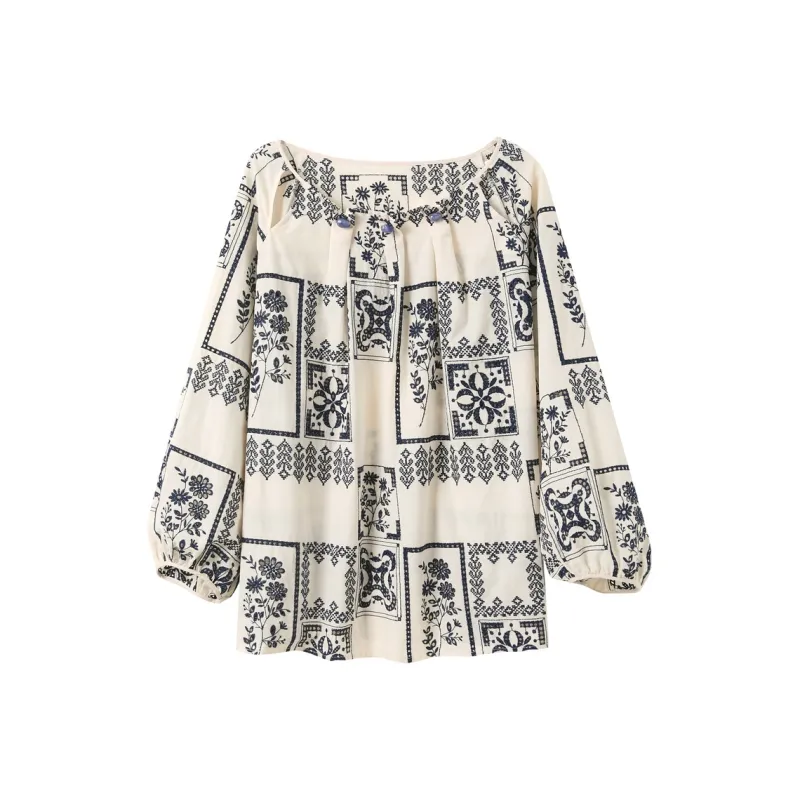 3COLOUR Chiffon Shirt Women's Ecru Floral-0
