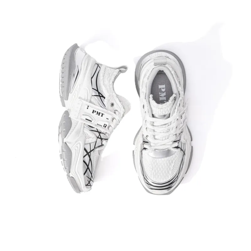 PMT Slip Resistant, Breathable, Lightweight, Height Increasing Low Top Chunky Sneakers Unisex White Black-33