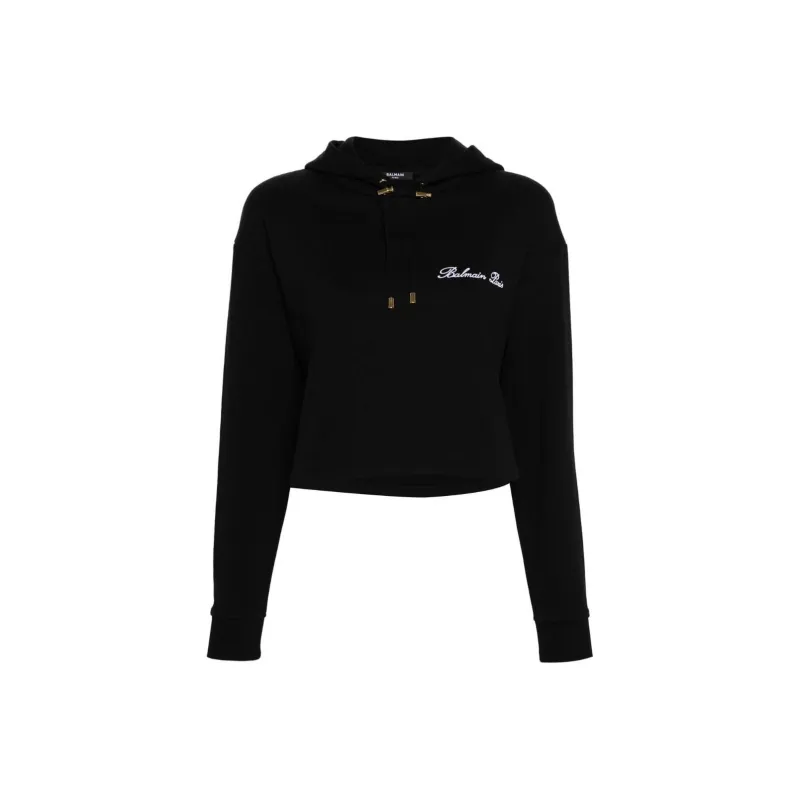 BALMAIN Cropped Drawstring Hoodie-0