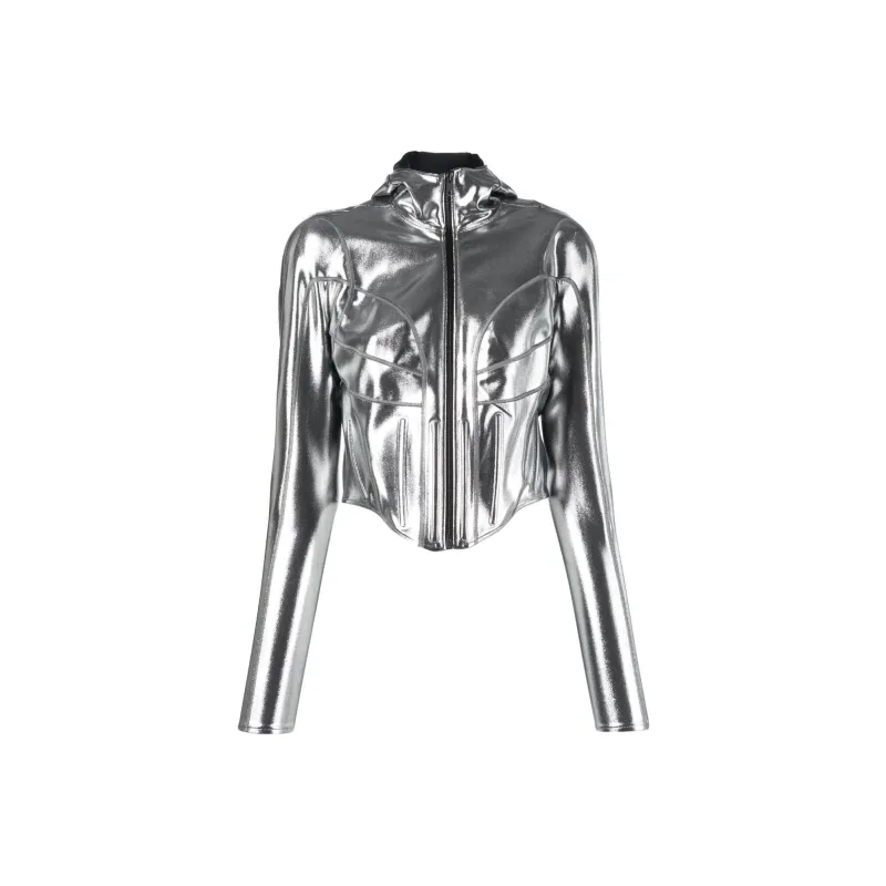 Mugler Metallic Hooded Corset Jacket-0
