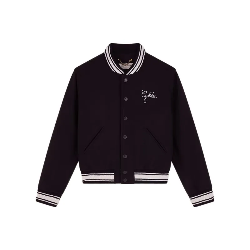 Golden Goose Logo Embroidered Striped Baseball Jacket-0