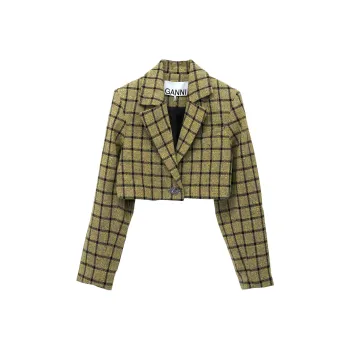 GANNI Check-pattern Cropped Blazer