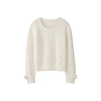 Fstudio Korean Style Laid Back Design Petite Inner Layer Crew Neck Sweater Women's Ecru