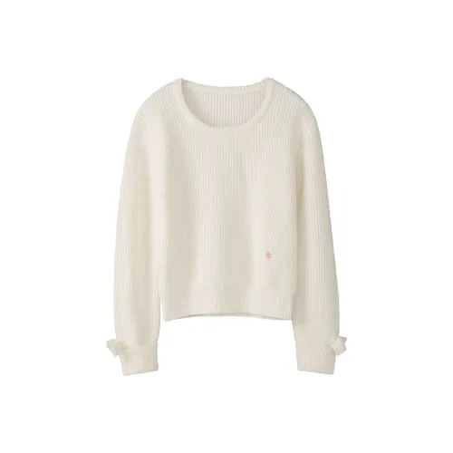 Fstudio Korean Style Laid Back Design Petite Inner Layer Crew Neck Sweater Women's Ecru