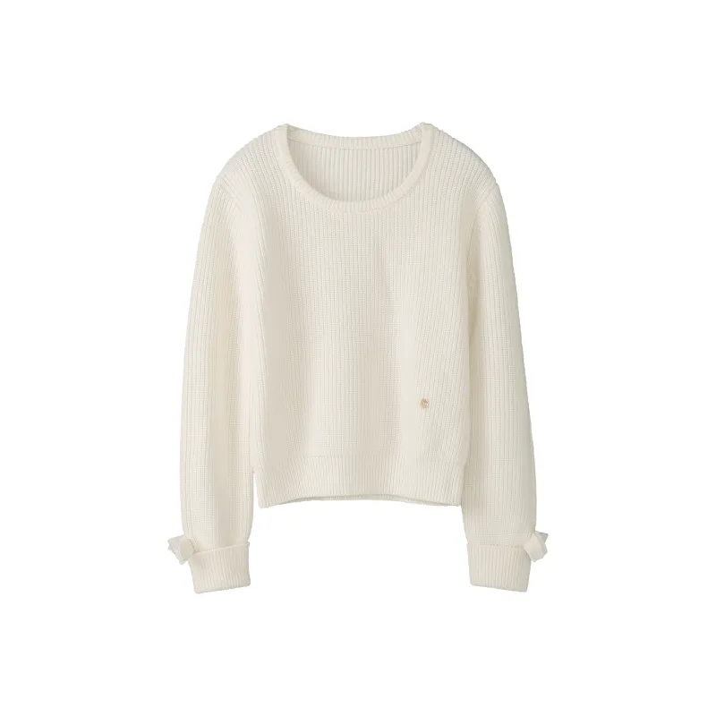 Fstudio Korean Style Laid Back Design Petite Inner Layer Crew Neck Sweater Women's Ecru-0