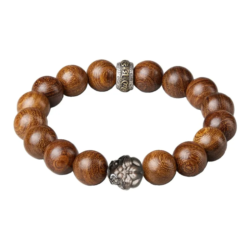 SGE Golden Sandalwood Beaded Bracelet Wooden Product Buddhist Bead Unisex-0