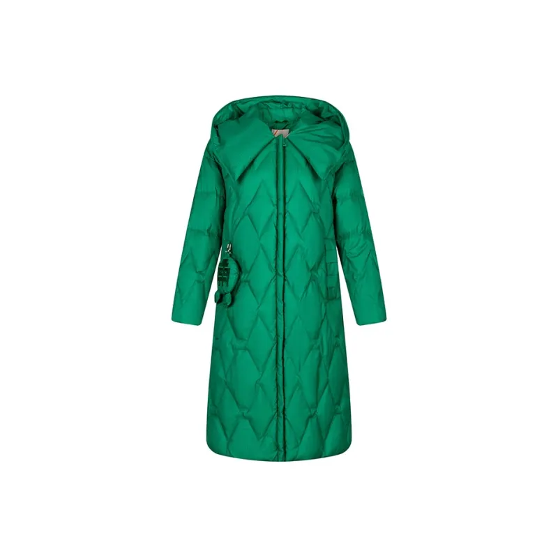ERAL Solid Color Lapel Loose Fit Long Down Jacket Women's-6