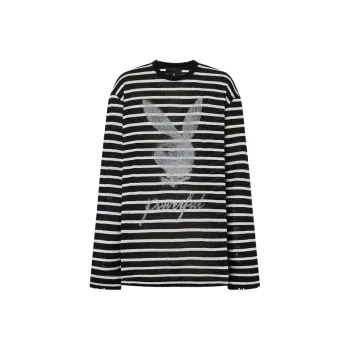 MOCO x Playboy T Shirt Women's Black White Stripes