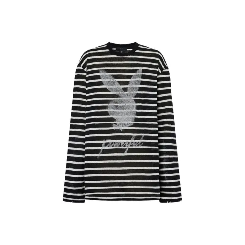 MOCO x Playboy T Shirt Women's Black White Stripes