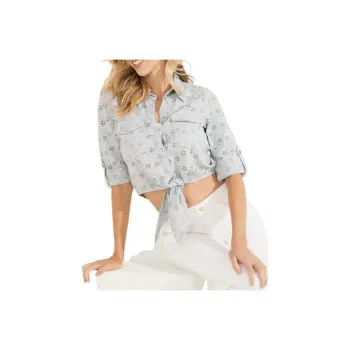 GUESS Eyelet Denim Shirt Shirt Women's Light Blue