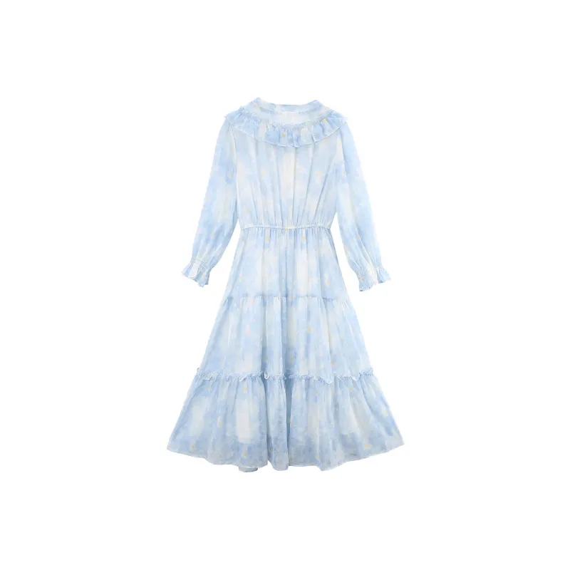 A Paradise For Awakening Long Sleeved Dress Women's Blue-1
