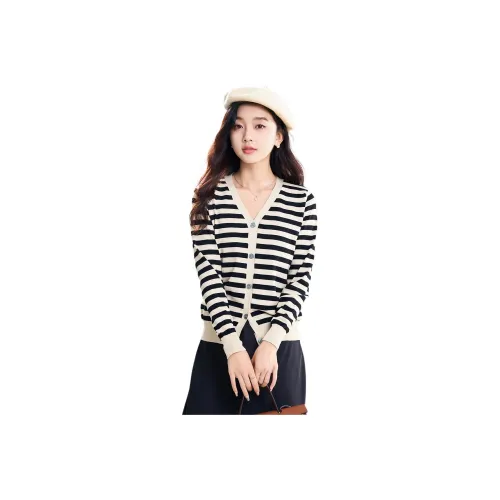 Coredorm Knitwear Women's Black Beige Stripes