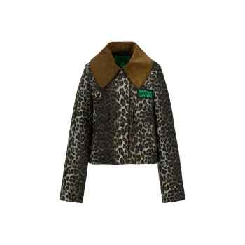 BARBOUR X Ganni Leopard Printed Waxed Jacket