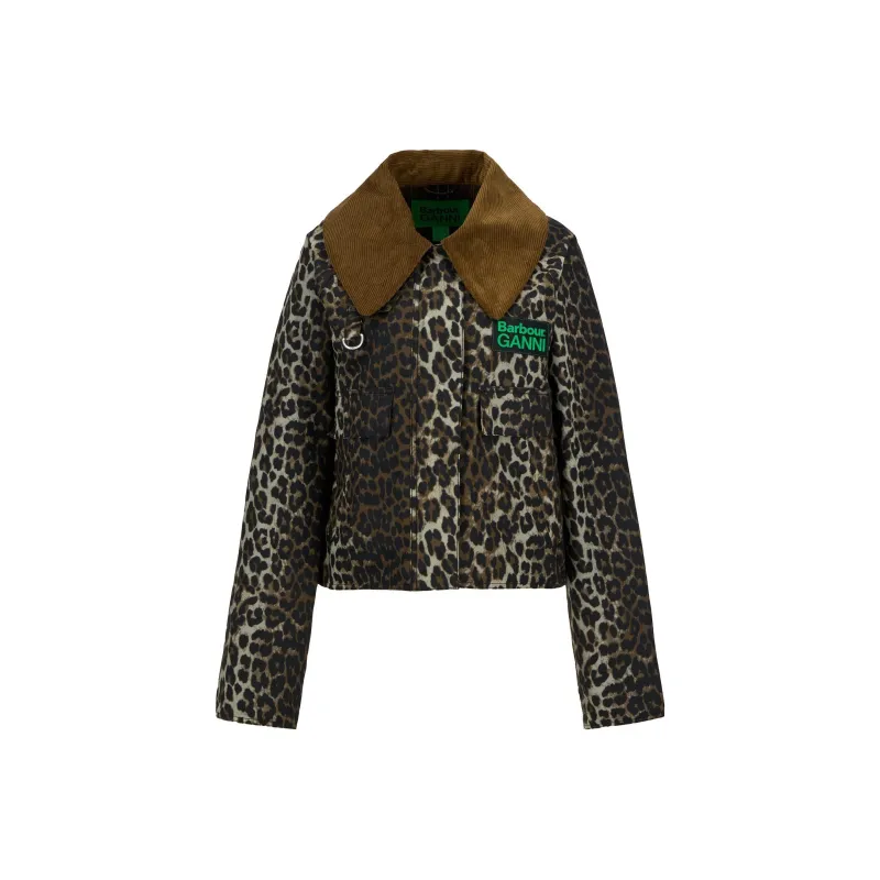 BARBOUR X Ganni Leopard Printed Waxed Jacket-0