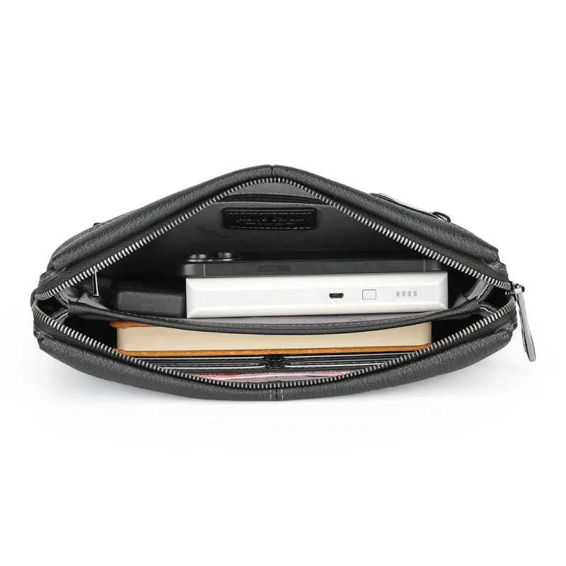 PIERRE CARDIN Top Grain Cow Leather Clutch Men's Black-5