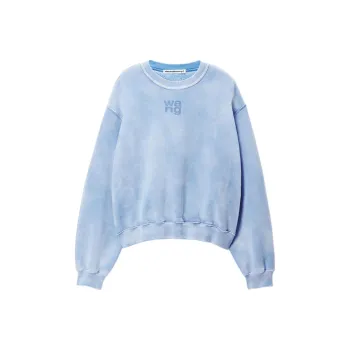 Alexander Wang Essential Terry Crew W/ Puff Paint Logo Sweatshirt Washed Pale Blue
