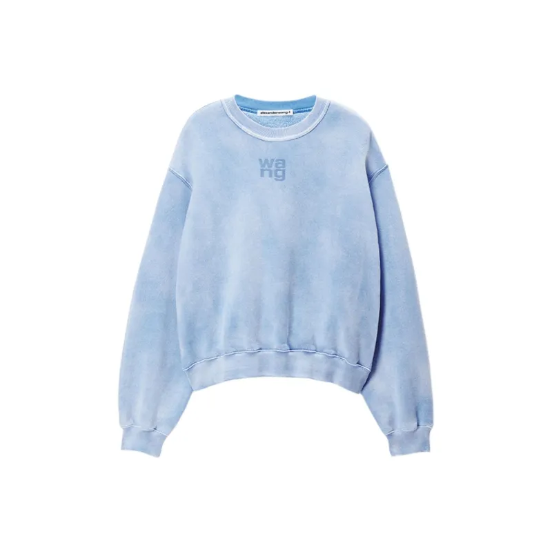T By Alexander Wang Essential Terry Crew W/ Puff Paint Logo Sweatshirt Washed Pale Blue-0