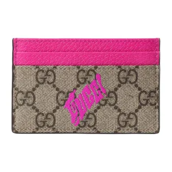 GUCCI GG Monogram Coated Fabric Card Holder Card Holder Men's Beige & Pink