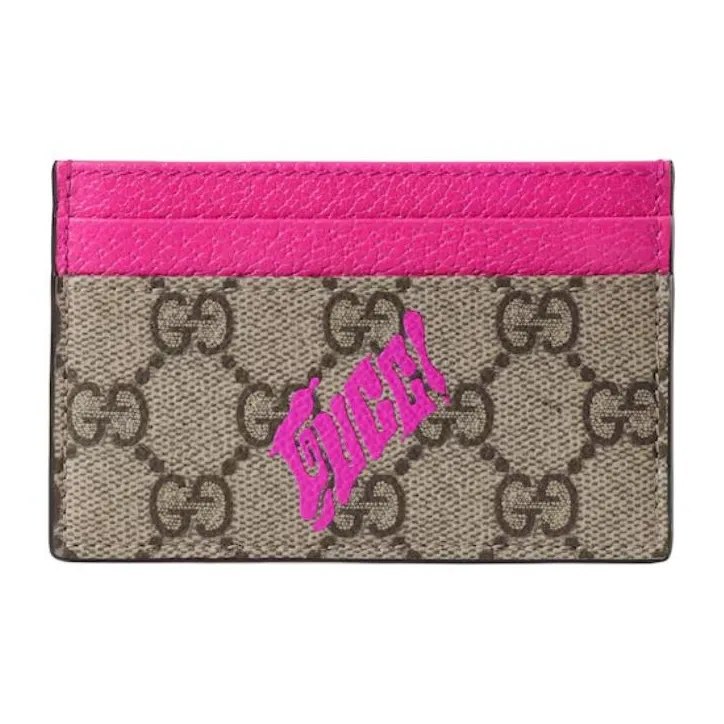 GUCCI GG Monogram Coated Fabric Card Holder Card Holder Men's Beige & Pink-0