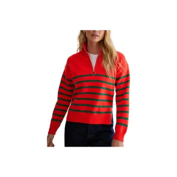 NASTY GAL Stripe Quarter Zip Funnel Neck Jumper Knitwear Women's Orange