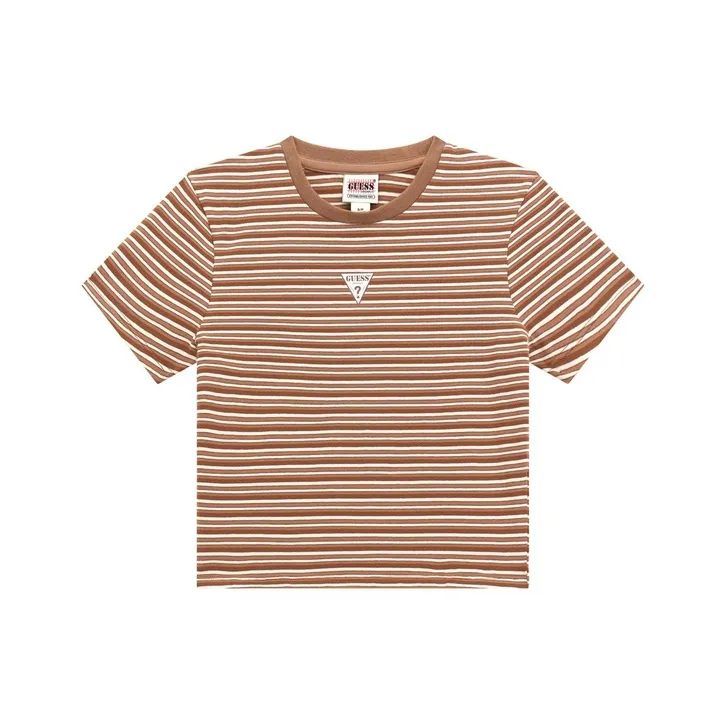 GUESS T Shirt Women's Brown Stripes-0
