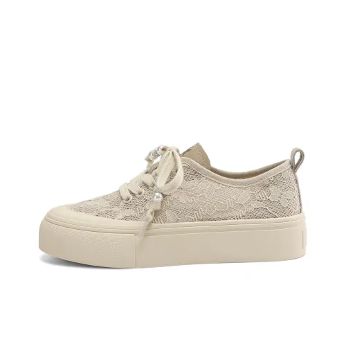 BOERDIQI Breathable Height Increase Low Top Skateboard Shoes Women's Apricot