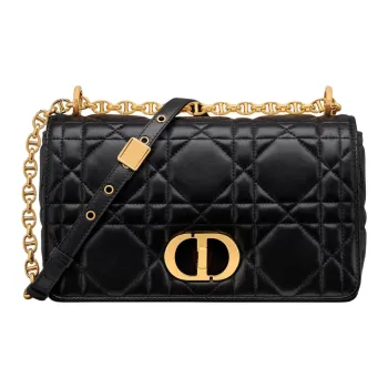 DIOR Caro Sheepskin Shoulder Bag Medium Size Women's Black