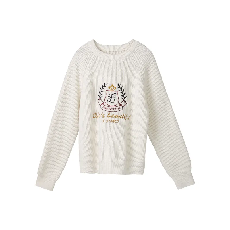 Fstudio Korean Petite Knitwear Commute Loose Fit Thickened Sweater Women's White-0