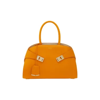 FERRAGAMO Hug Calfskin One Shoulder Handbag Medium Size Women's Orange