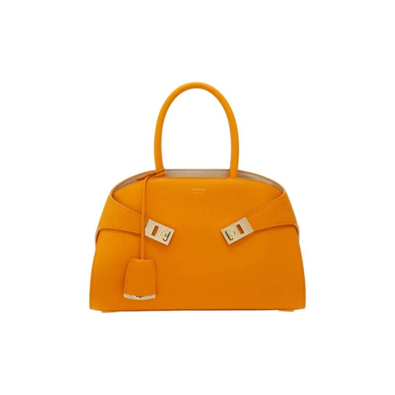 FERRAGAMO Hug Calfskin One Shoulder Handbag Medium Size Women's Orange-0