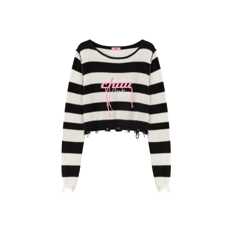 CHUU Knitwear Women's Black White Stripes-0