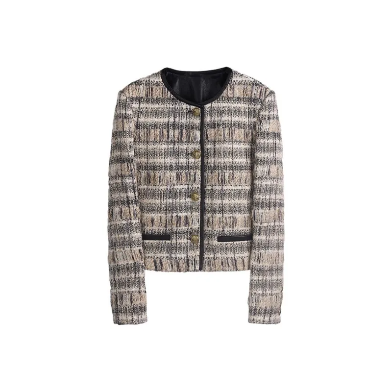 Roselingling Jackets Coats Women's Apricot Coffee Stripe-0