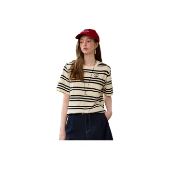  CHOCOOLATE Drop Shoulder Sleeve T Shirt Women's White Stripes