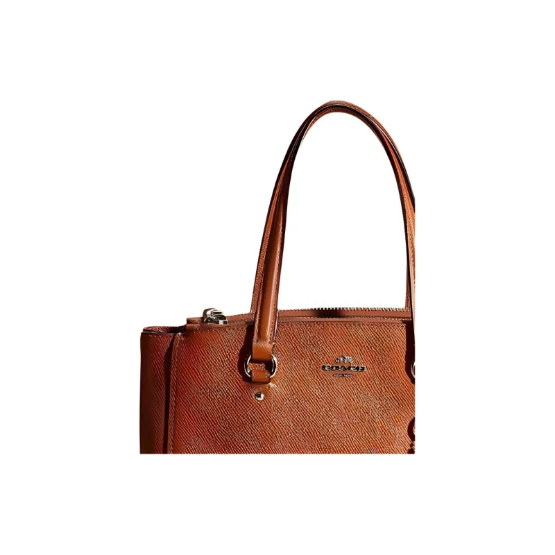 COACH Stanton Cross-Stitch Leather Handbag Shoulder Bag Crossbody Bag Medium Size Women's Brown-2