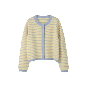 Fstudio Spring Korean Style 100% Sheep Wool Stripes Multicolor Knitwear Inner Layer Versatile Style Women's Yellow