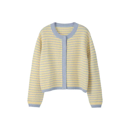 Fstudio Spring Korean Style 100% Sheep Wool Stripes Multicolor Knitwear Inner Layer Versatile Style Women's Yellow