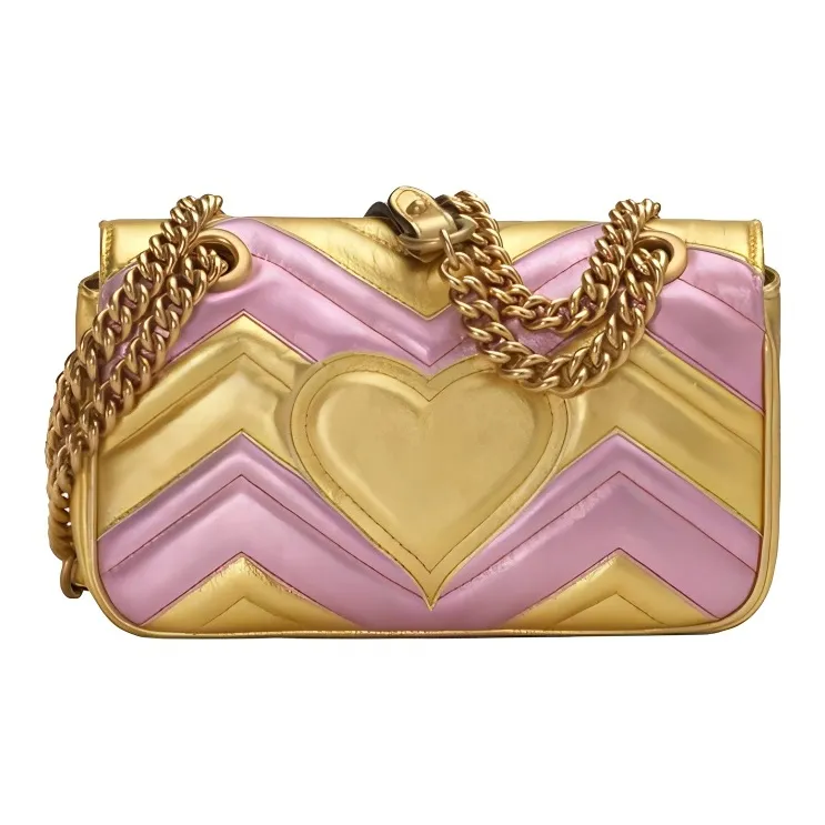 GUCCI GG Marmont Leather Shoulder Bag, Crossbody Bag Regular Women's Gold/Pink-2