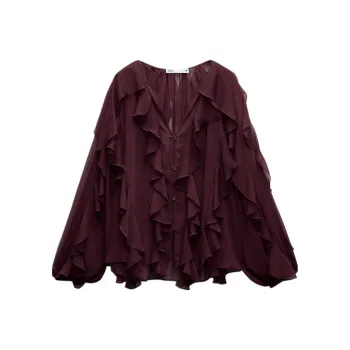ZARA ZW Series Shirt Women's Burgundy Burgundy