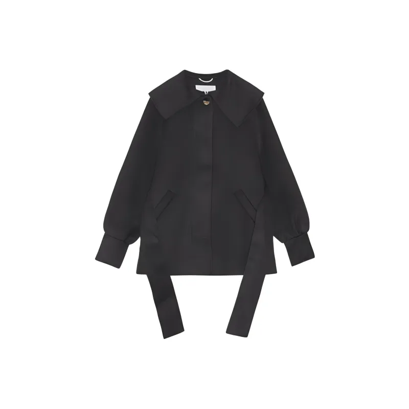 GANNI Wool Big Collar Belt Jacket 'Petrified Oak'-2
