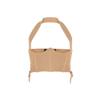 ANDREĀDAMO Halterneck Ribbed Knit Corset Top