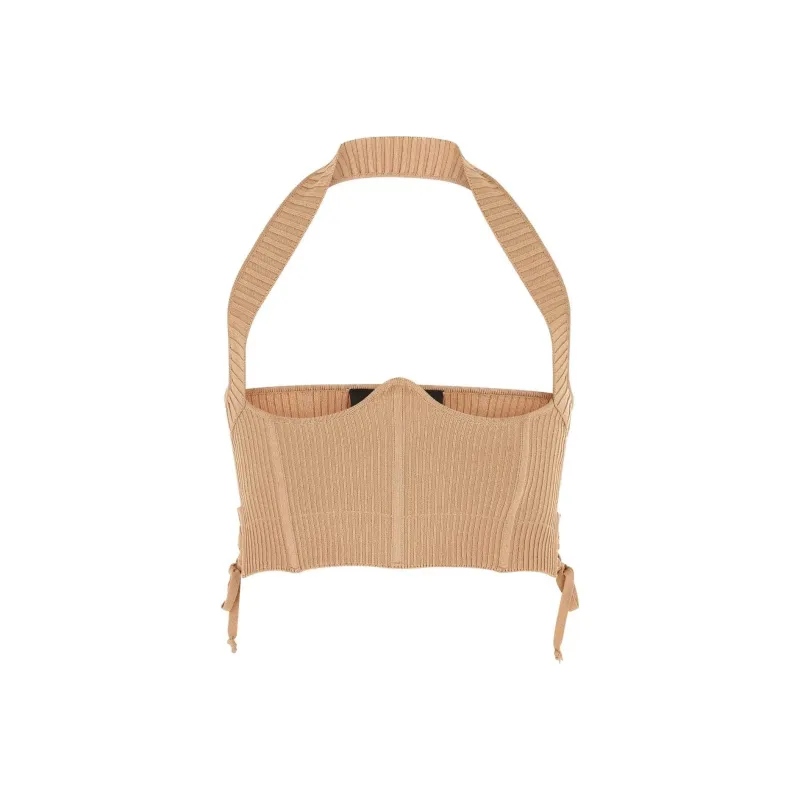 ANDREĀDAMO Halterneck Ribbed Knit Corset Top-0