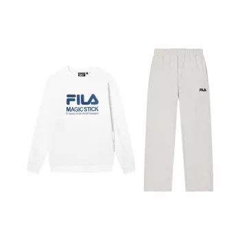 FILA Casual Sportswear Men Clothing Sets Standard White Sweatshirt+Moon Flower Gray Pants