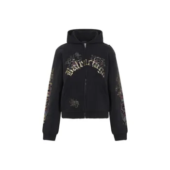 Balenciaga Tacky Tattoo Zip Up Hoodie 'Faded Washed Black'