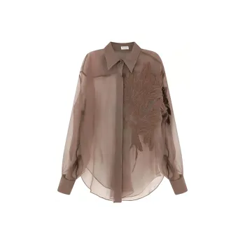 Brunello Cucinelli Herbarium Appliqué Crispy Satin Shirt