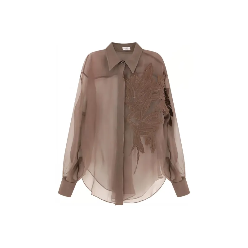Brunello Cucinelli Herbarium Appliqué Crispy Satin Shirt-0