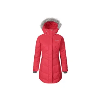 Columbia Solid Color Hooded Fitted Moderate Mid-Length Down Jacket Women's Red
