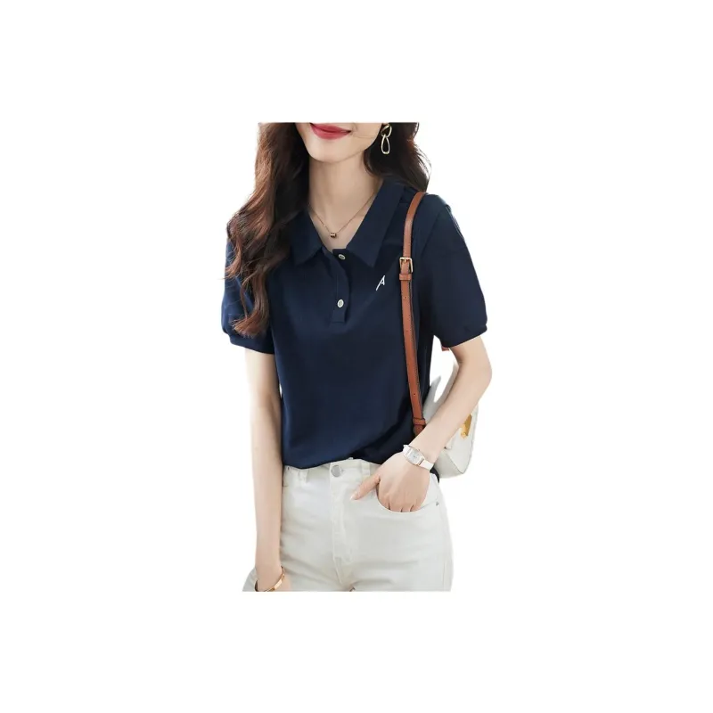 Mo Han Yi Mei Regular T Shirt Women's Navy Blue-0