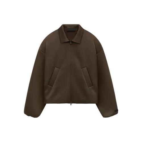 Fear Of God Essentials Military Nylon Hooded Jacket Women's Satin Nylon Bomber Jacket Brown